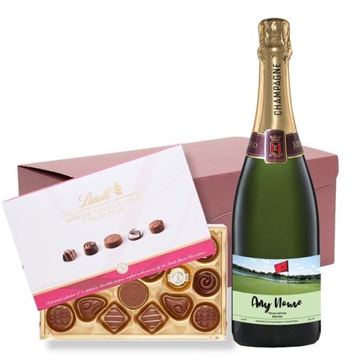 Personalised Champagne - Golf Label and Lindt Master Chocolatier Hamper – Premium Gift